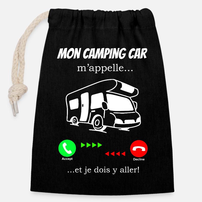 Mon camping car - Sac cadeau en coton avec cordon (14 x 20 cm) - noir