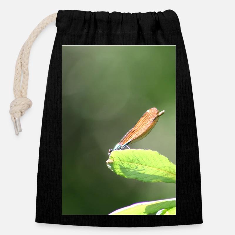 Libellen-Calopteryx weibliches Porträt - Verschließbarer Geschenkbeutel aus Baumwolle (14x20cm) - Schwarz