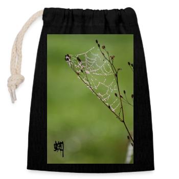 Toile araignée rosée kanji "KUMO" noir - Sac cadeau en coton avec cordon (14 x 20 cm) - noir - Devant
