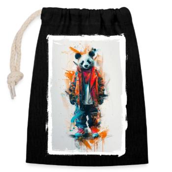 Colorful Panda - Closable cotton gift bag (14x20cm) - black - Front