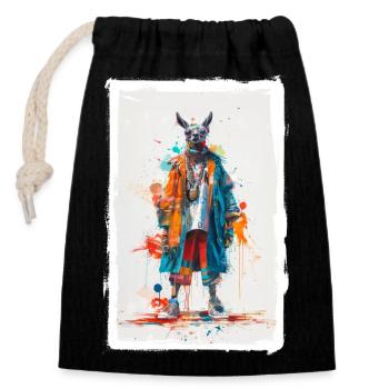 Colorful llama - Closable cotton gift bag (14x20cm) - black - Front