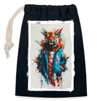 Colorful Tiger - Closable cotton gift bag (14x20cm) - navy - Front