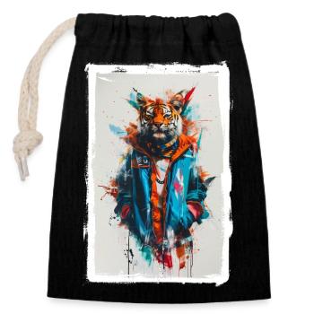 Colorful Tiger - Closable cotton gift bag (14x20cm) - black - Front