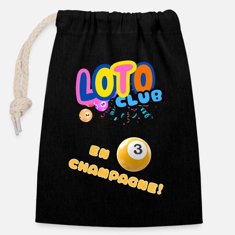 LOTO - BINGO - 3 - Sac cadeau en coton avec cordon (14 x 20 cm) - noir