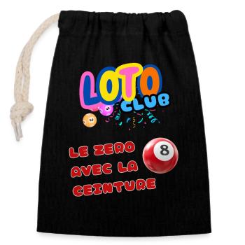 LOTO - BINGO - 8 - LE ZERO AVEC LA CEINTURE - Sac cadeau en coton avec cordon (14 x 20 cm) - noir - Devant