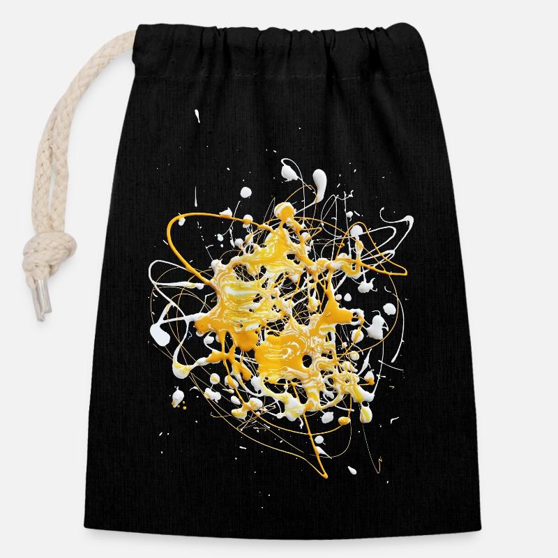 Jauneblanc.Éclaboussure - Sac cadeau en coton avec cordon (14 x 20 cm) - noir