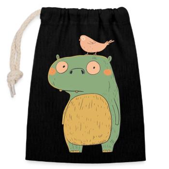 Little Monster | © M2-D2 - Closable cotton gift bag (14x20cm) - black - Front