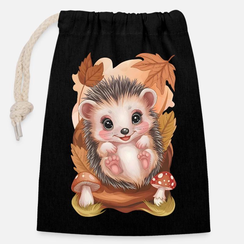 Entzückender Baby-Igel - Verschließbarer Geschenkbeutel aus Baumwolle (14x20cm) - Schwarz