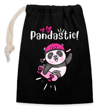 Pandastic Panda Skateboarding. Black. - Closable cotton gift bag (14x20cm) - black - Front