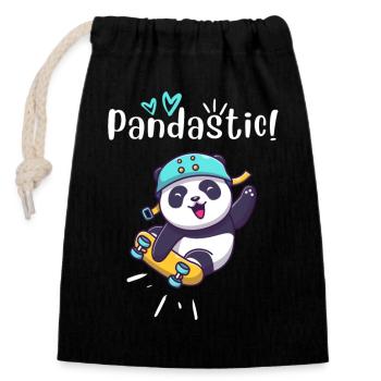 Pandastic Panda On Skateboard. Black. - Closable cotton gift bag (14x20cm) - black - Front