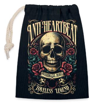 Crâne & Roses Vintage Anti-Heartbeat Loveless - Sac cadeau en coton avec cordon (14 x 20 cm) - bleu marine - Devant