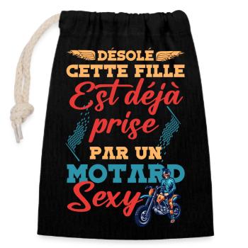 Cette fille est déjà prise par un motard sexy - Sac cadeau en coton avec cordon (14 x 20 cm) - noir - Devant