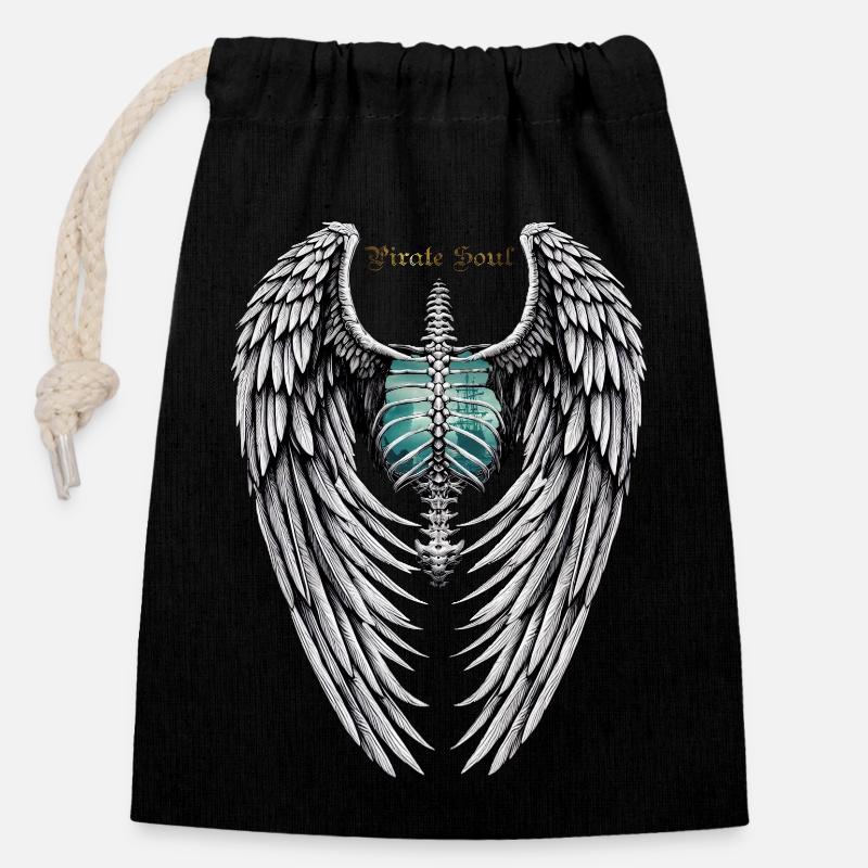 WINGS PIRATE - Closable cotton gift bag (14x20cm) - black