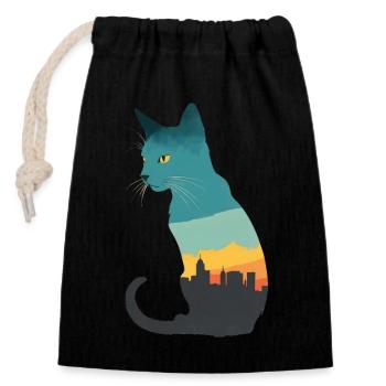 Silhouette of a cat with an urban flair - Closable cotton gift bag (14x20cm) - black - Front