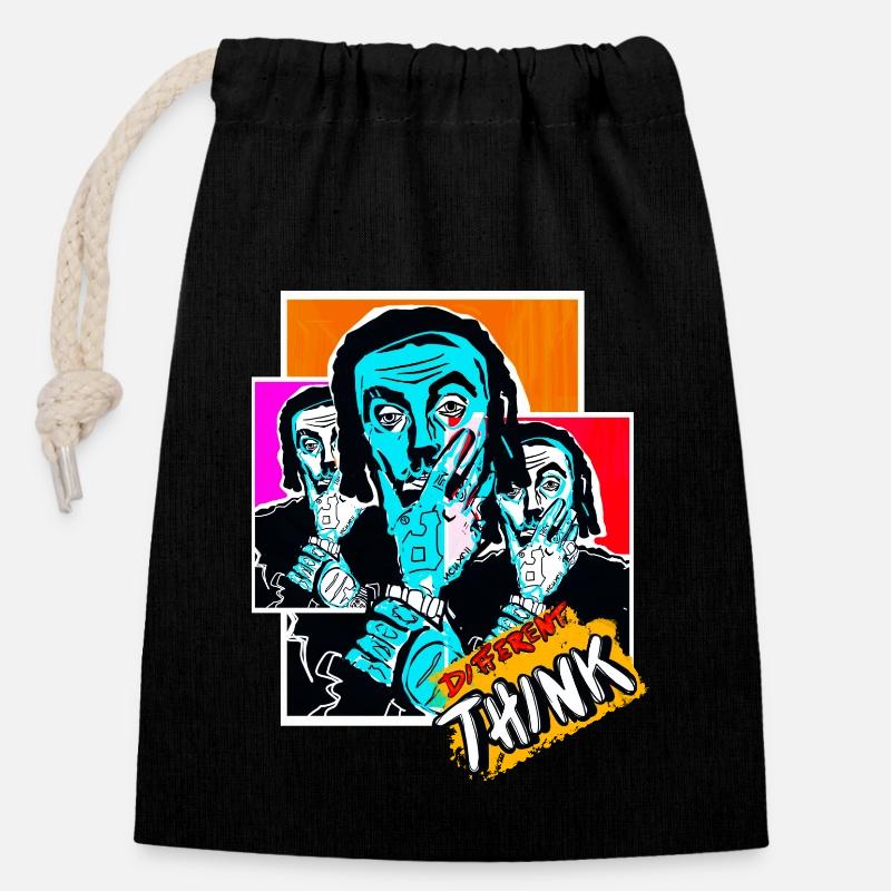 DifférentThinkX - Sac cadeau en coton avec cordon (14 x 20 cm) - noir
