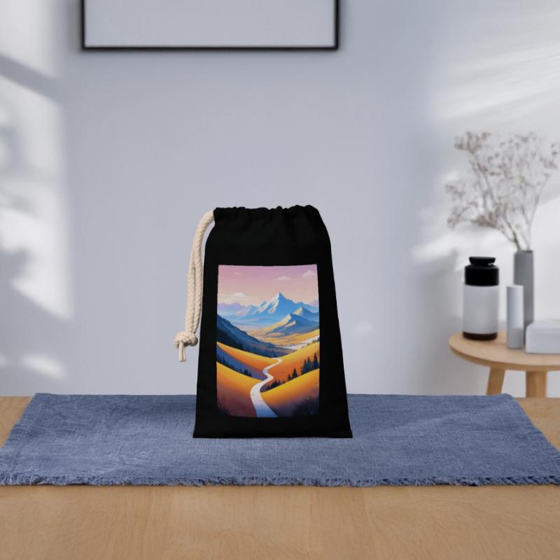 Panoramic view: Mountain path into the evening Closable cotton gift bag (14x20cm)