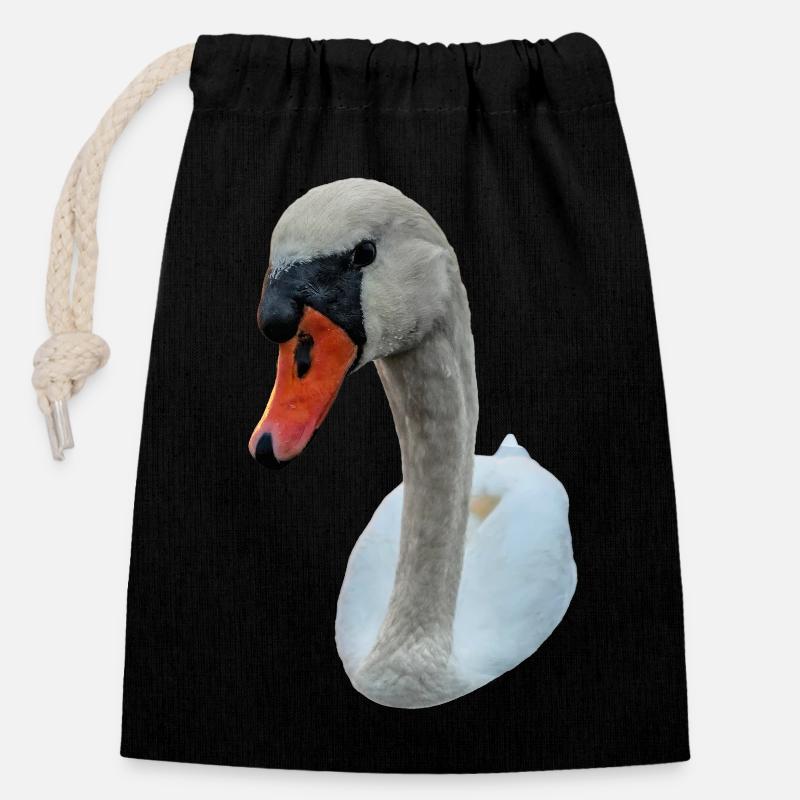 Staring Swan - Closable cotton gift bag (14x20cm) - black