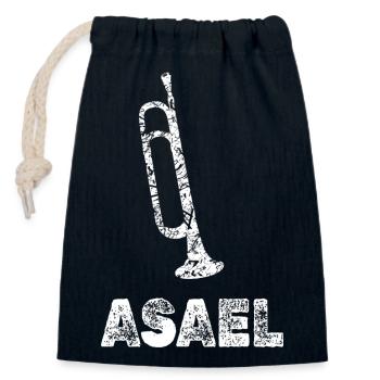 Cadeau pour Asaël - Sac cadeau en coton avec cordon (14 x 20 cm) - bleu marine - Devant