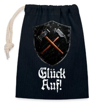 Bonne chance sur le logo minage mineur maillet et fer - Sac cadeau en coton avec cordon (14 x 20 cm) - bleu marine - Devant