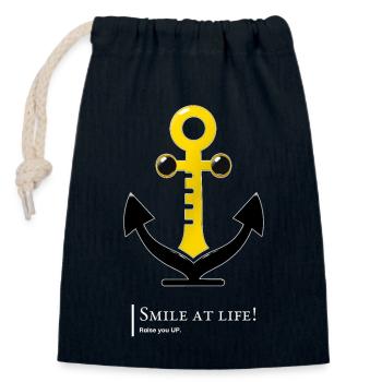 Smiling anchor, humor, personal development - Closable cotton gift bag (14x20cm) - navy - Front