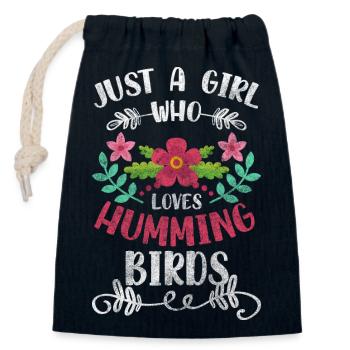 Les oiseaux adorent le printemps - Sac cadeau en coton avec cordon (14 x 20 cm) - bleu marine - Devant