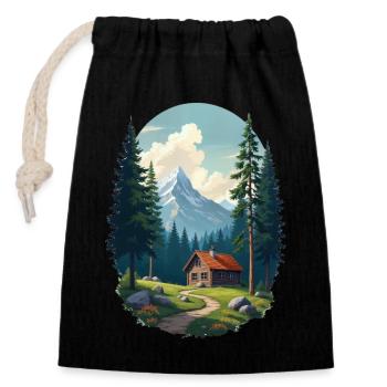 Pixelated cabin in the woods - Closable cotton gift bag (14x20cm) - black - Front