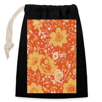 Retro Century Blossom Floral Pattern - Closable cotton gift bag (14x20cm) - black - Front