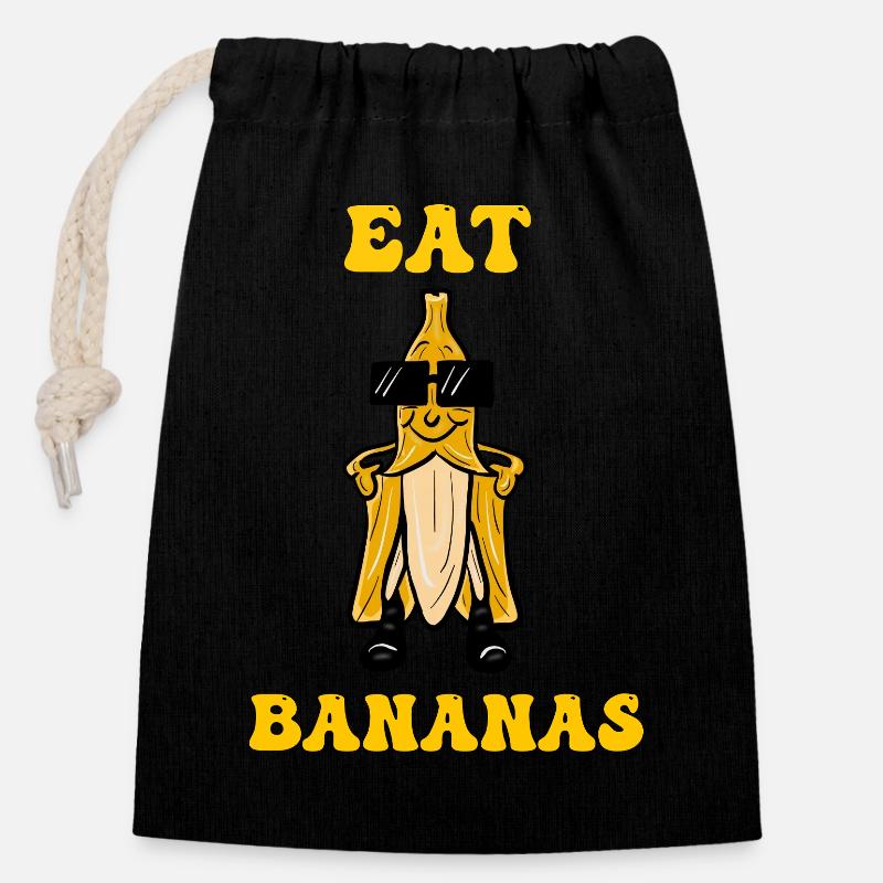 Bananen essen – ein lustiges Thema - Verschließbarer Geschenkbeutel aus Baumwolle (14x20cm) - Schwarz