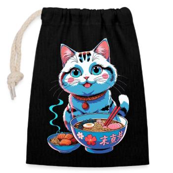 Kawaii Ramen Katze - Niedliche japanische Lebensmittelkunst - Verschließbarer Geschenkbeutel aus Baumwolle (14x20cm) - Schwarz - Vorne