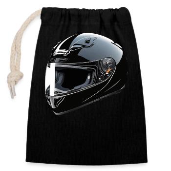 Biker Helmet - Motorbike Design - Verschließbarer Geschenkbeutel aus Baumwolle (14x20cm) - Schwarz - Vorne