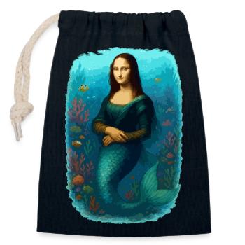 Mona Lisa Meerjungfrau - Verschließbarer Geschenkbeutel aus Baumwolle (14x20cm) - Navy - Vorne