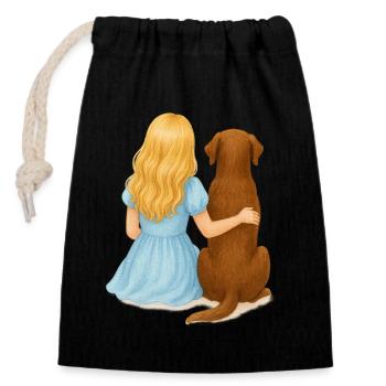 Blonde Frau mit Labrador - Verschließbarer Geschenkbeutel aus Baumwolle (14x20cm) - Schwarz - Vorne