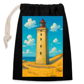Rubjerg Knude Fyr - Verschließbarer Geschenkbeutel aus Baumwolle (14x20cm) - Schwarz - Vorne