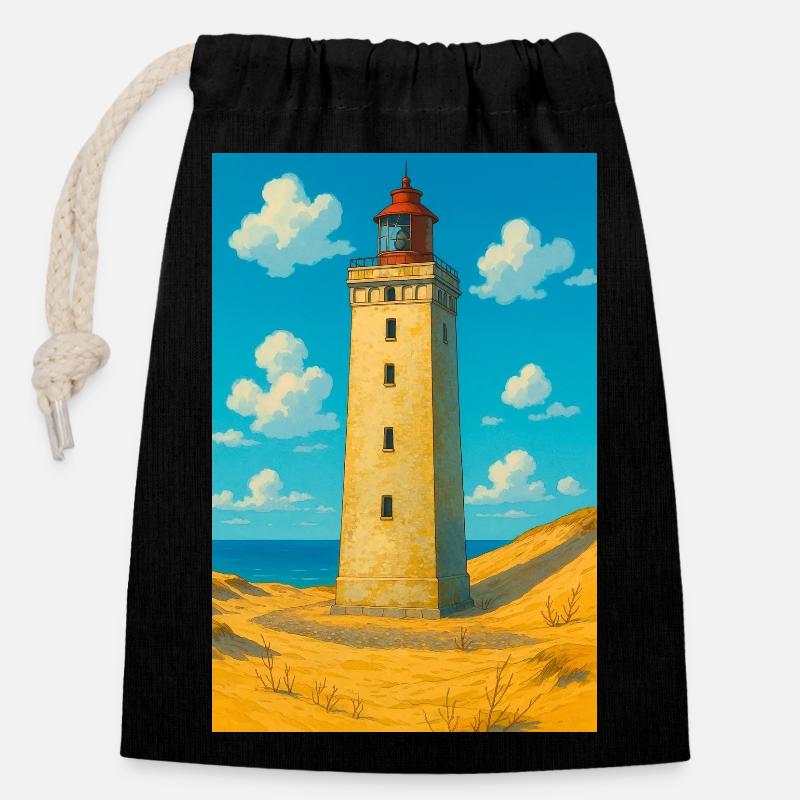 Rubjerg Knude Fyr - Verschließbarer Geschenkbeutel aus Baumwolle (14x20cm) - Schwarz