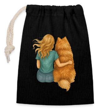 Beste Freunde für immer – Mädchen & Chow-Chow - Verschließbarer Geschenkbeutel aus Baumwolle (14x20cm) - Schwarz - Vorne
