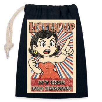 Listen Up – It's Time for Change! - Closable cotton gift bag (14x20cm) - navy - Front