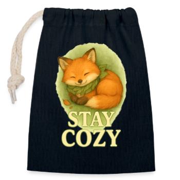 Stay Cozy - Mignon bébé renard avec écharpe feuille - Sac cadeau en coton avec cordon (14 x 20 cm) - bleu marine - Devant