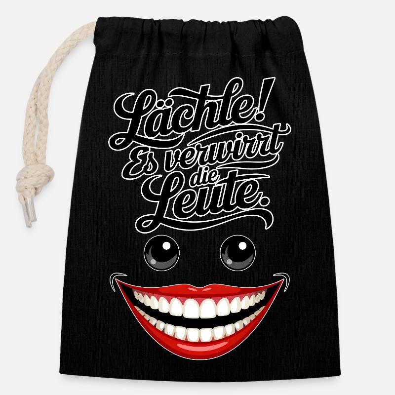 Toujours souriant - Sac cadeau en coton avec cordon (14 x 20 cm) - noir