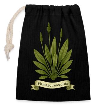 Plantago lanceolata Botanical Wild Herb Design - Closable cotton gift bag (14x20cm) - black - Front