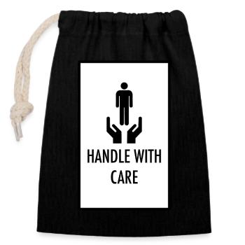Handle With Care - Closable cotton gift bag (14x20cm) - black - Front