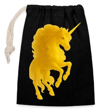Licorne dorée - Sac cadeau en coton avec cordon (14 x 20 cm) - noir - Devant