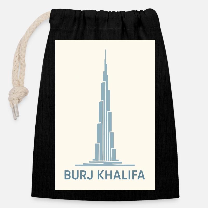Burj Khalifa - Sac cadeau en coton avec cordon (14 x 20 cm) - noir