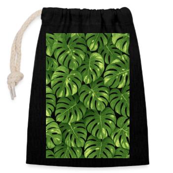 Monstera - Sac cadeau en coton avec cordon (14 x 20 cm) - noir - Devant