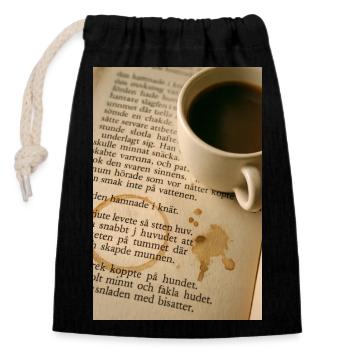 Livre et café - Sac cadeau en coton avec cordon (14 x 20 cm) - noir - Devant