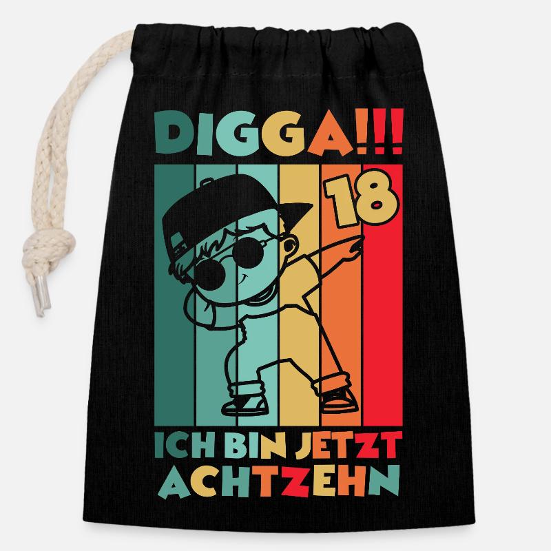 Digga Ich Bin 18 Jahre 18 Geburtstag Dabbing Junge - Verschließbarer Geschenkbeutel aus Baumwolle (14x20cm) - Schwarz
