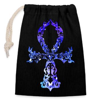 Ankh Cosmique - Version Indigo - Sac cadeau en coton avec cordon (14 x 20 cm) - noir - Devant