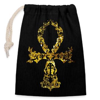 Ankh cosmique - Version Or - Sac cadeau en coton avec cordon (14 x 20 cm) - noir - Devant