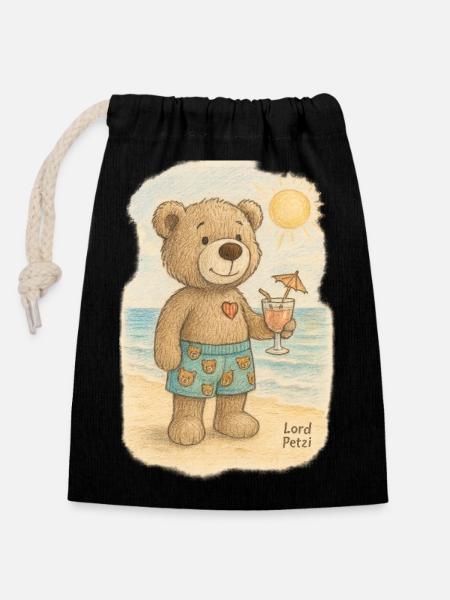 Lord Petzi am Strand - Verschließbarer Geschenkbeutel aus Baumwolle (14x20cm) - Schwarz