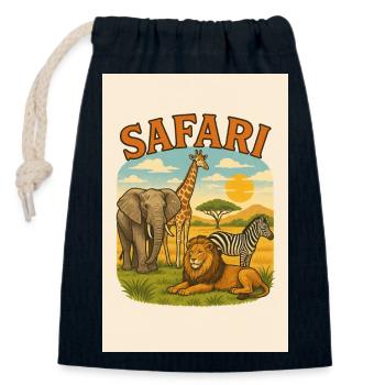 Savannah landscape with lion, elephant, giraffe - Closable cotton gift bag (14x20cm) - navy - Front