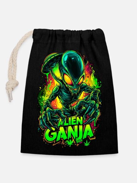 Alien Ganja - Verschließbarer Geschenkbeutel aus Baumwolle (14x20cm) - Schwarz